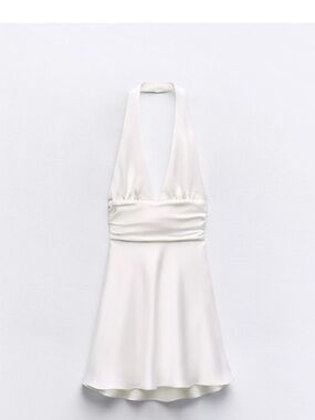 Zara White Satin Halter Mini Dress